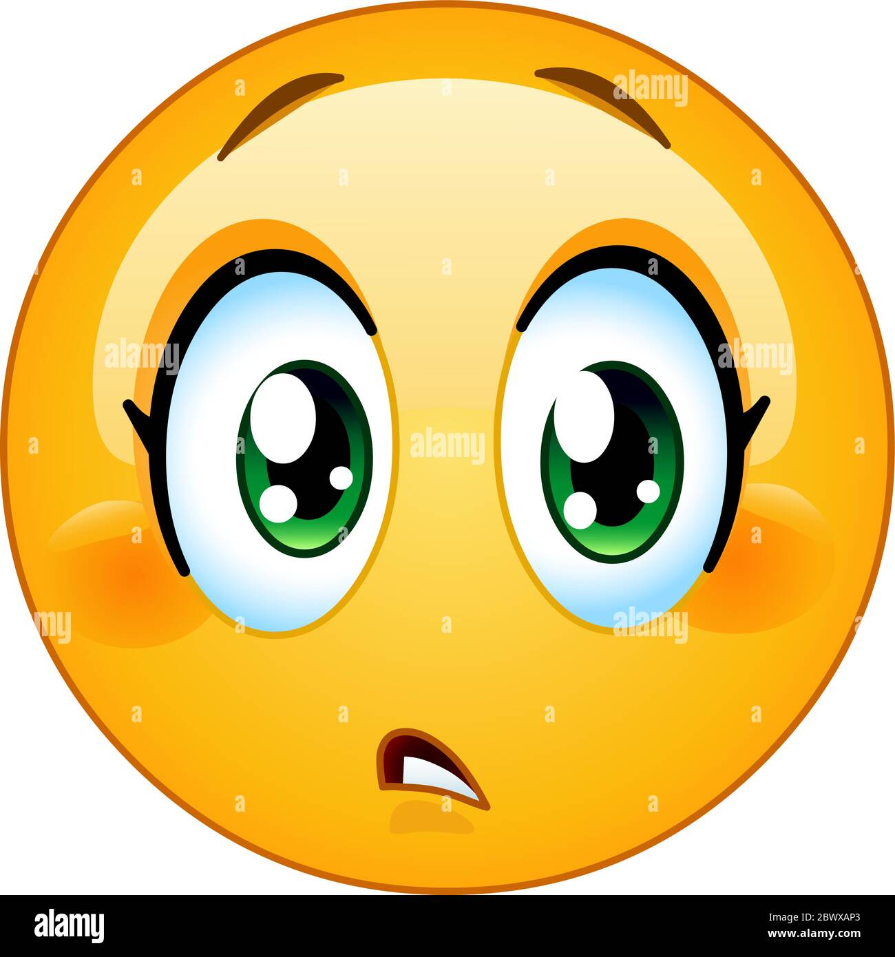 Female emoticon with a slight concern look. Wonder, surprised, worried, troubled expressions. Stock Vector