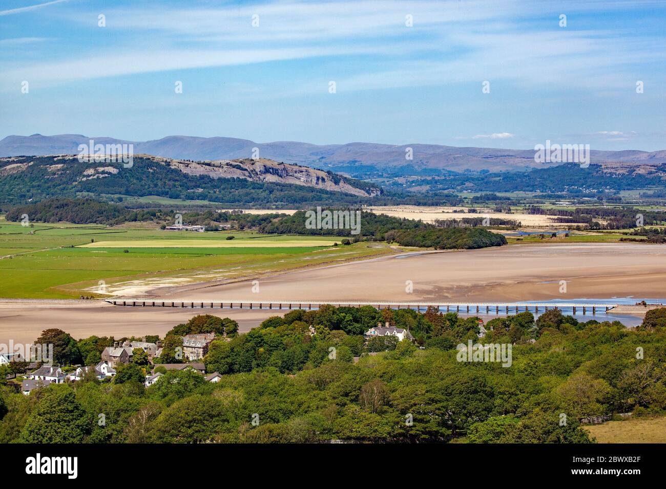 Ariel view from Arnside Knot Cumbria of the rail bridge over the Kent ...