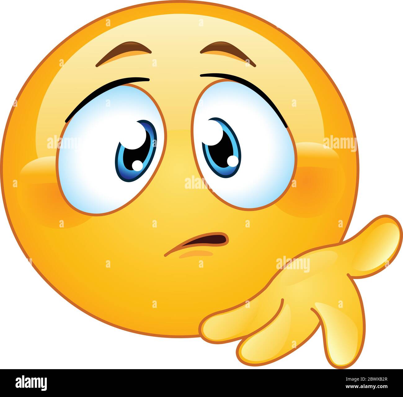 Confused emoji emoticon holds out his hand with his palm turned upwards and making a gesture of what is or did wrong, I didn’t get it, huh Stock Vector