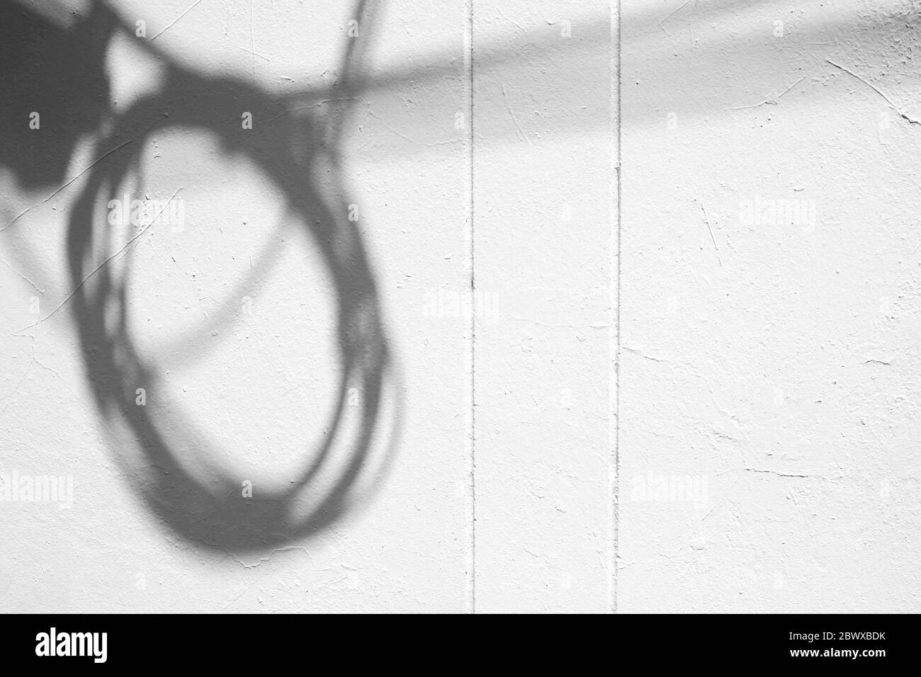 Electric Wire Shadow on White Concrete Wall Texture Background. Stock Photo