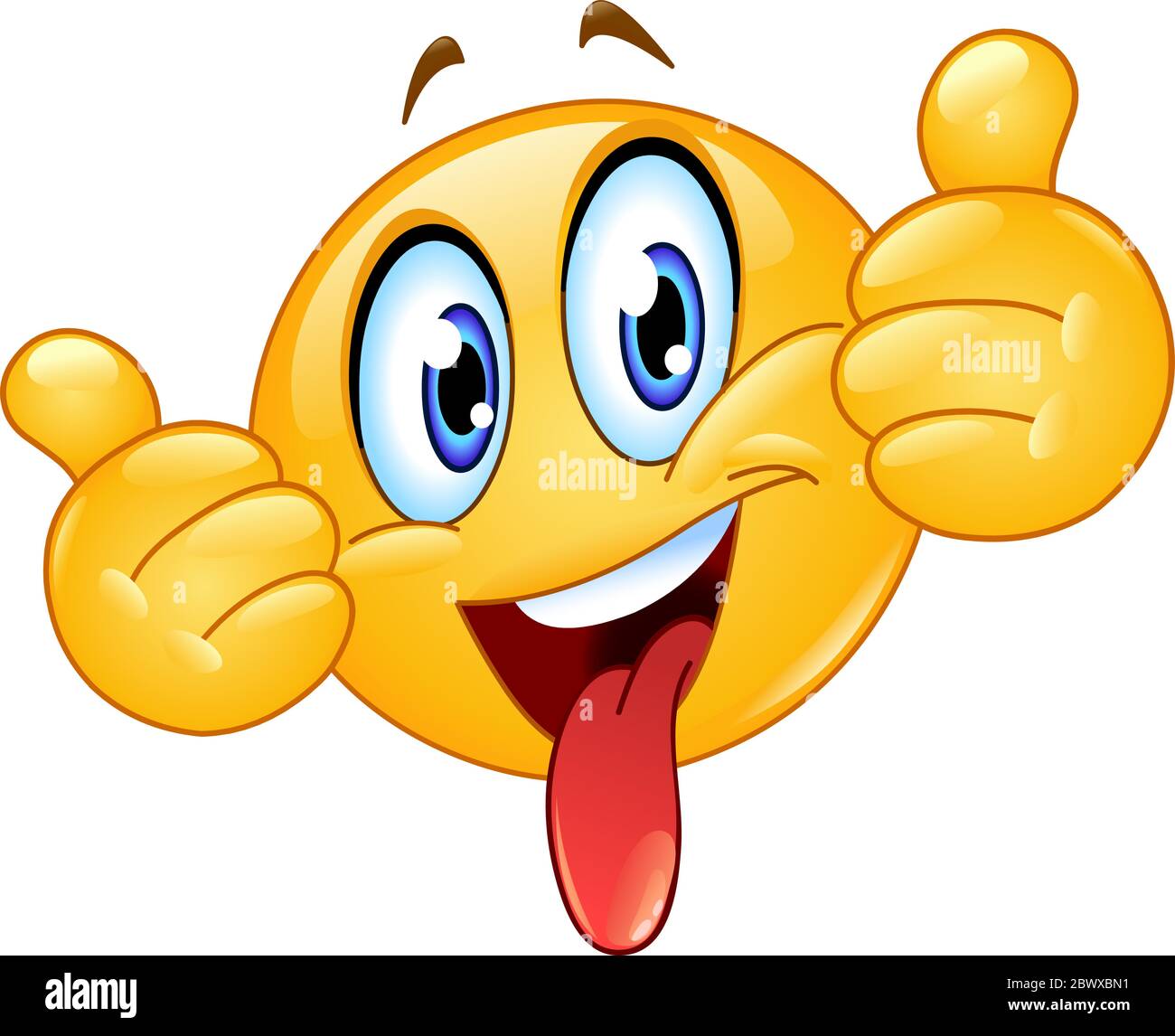 Emoticon showing thumbs out and sticking out a tongue Stock Vector