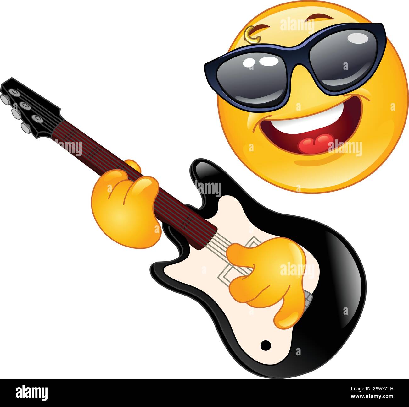 Rock emoticon playing the guitar Stock Vector