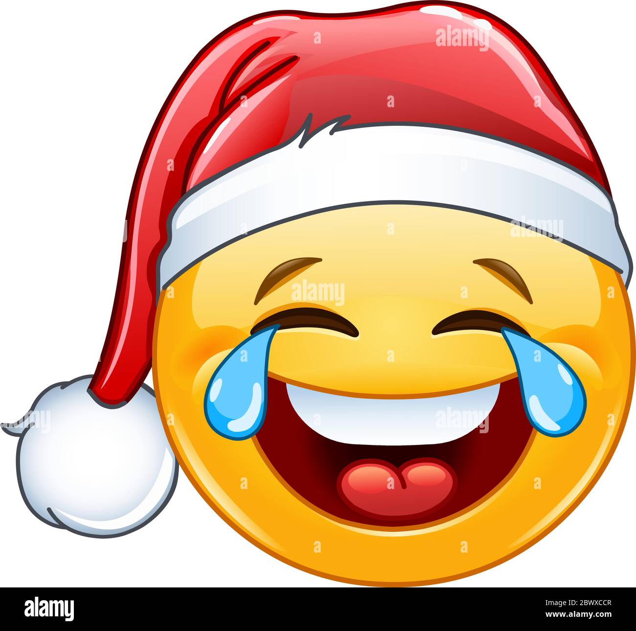 Laughing tears of joy emoticon with Santa hat Stock Vector