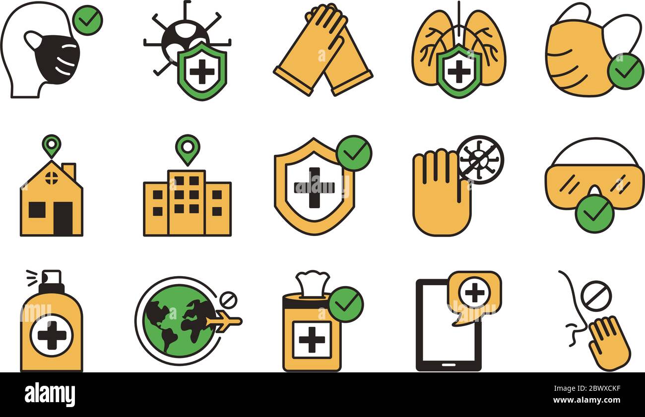 bundle of covid19 set icons Stock Vector