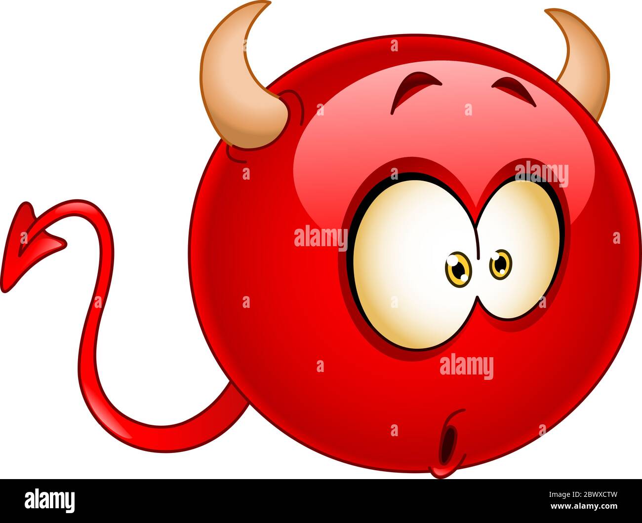 Red devil emoticon with a wondered confused surprised expression on his face Stock Vector