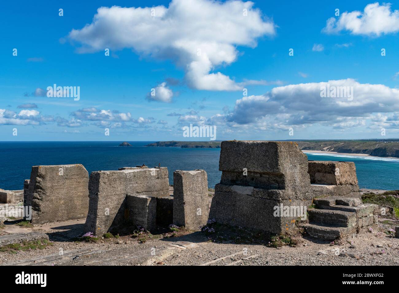 The old Cligga wolfram mine and novels munitions factory near Perranporth in Cornwall, England, UK. Stock Photo