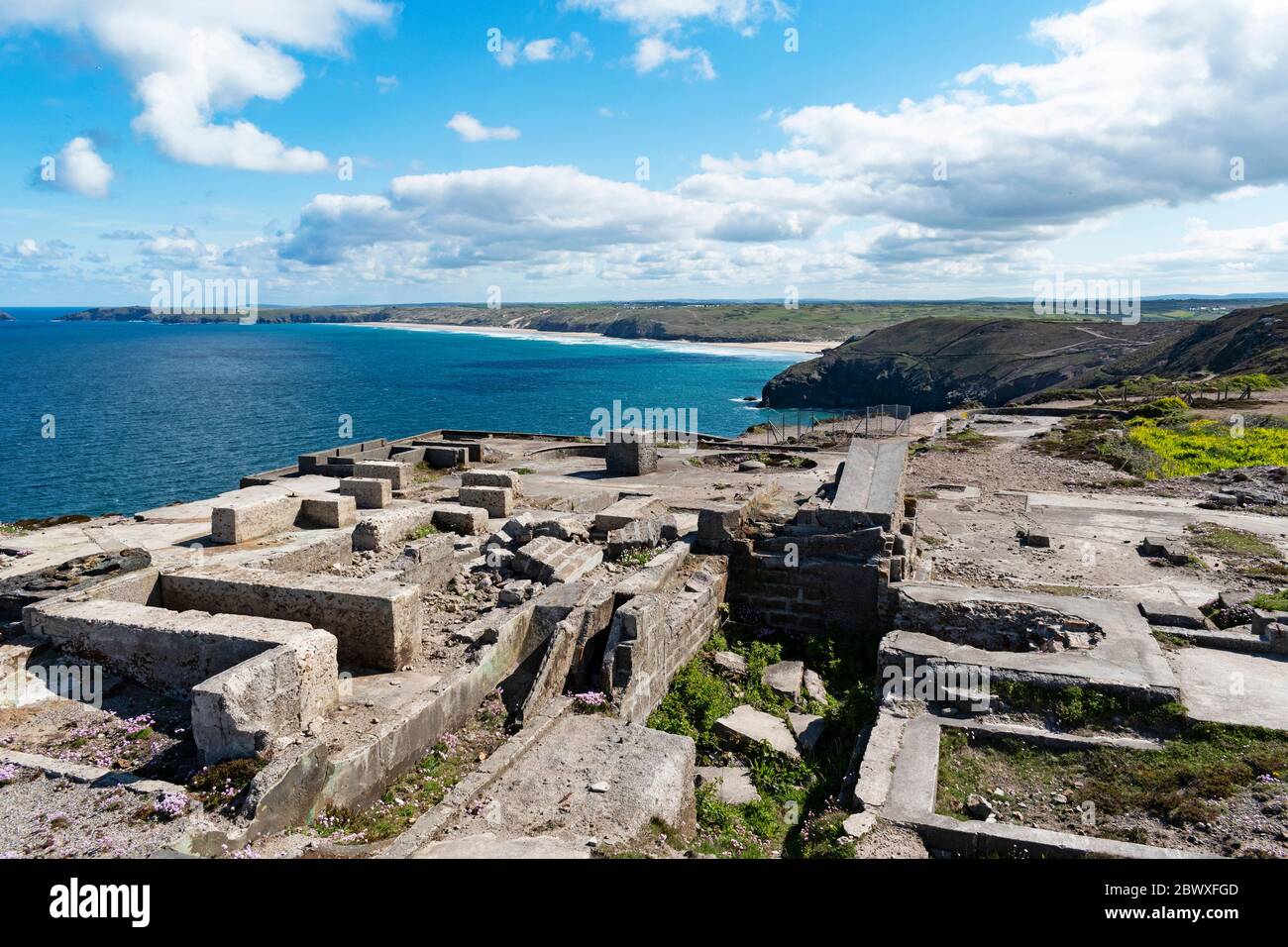 The old Cligga wolfram mine and nobels munitions factory  near Perranporth in Cornwall, England, UK. Stock Photo