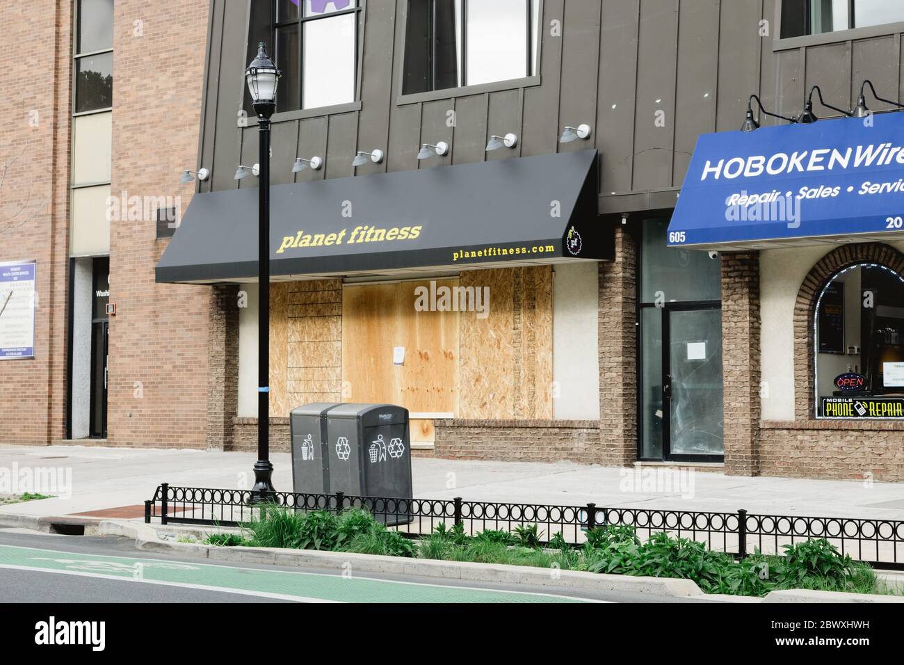 Hoboken, NJ / USA June 2, 2020 Fitness gym storefront is