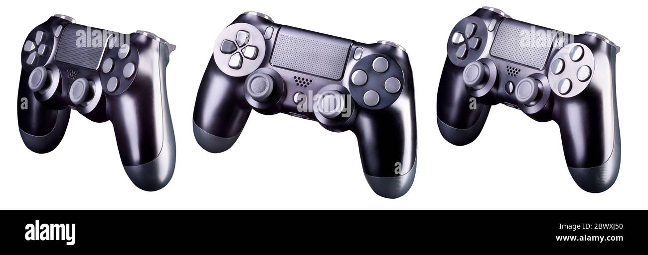 Set of black video game joysticks gamepad isolated on a white ...