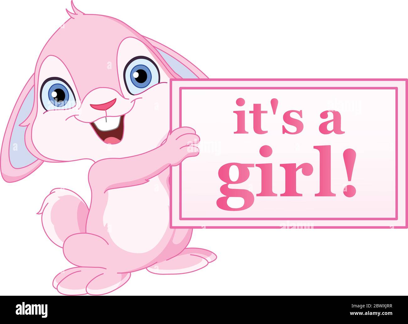 Baby bunny holding it’s a girl sign Stock Vector