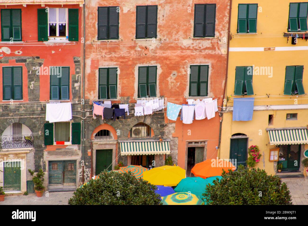 VERNAZZA, ITALY - October 8, 2010: Illustrative editorial - Cinque Terre, Italy - view of buildings in the street market Stock Photo