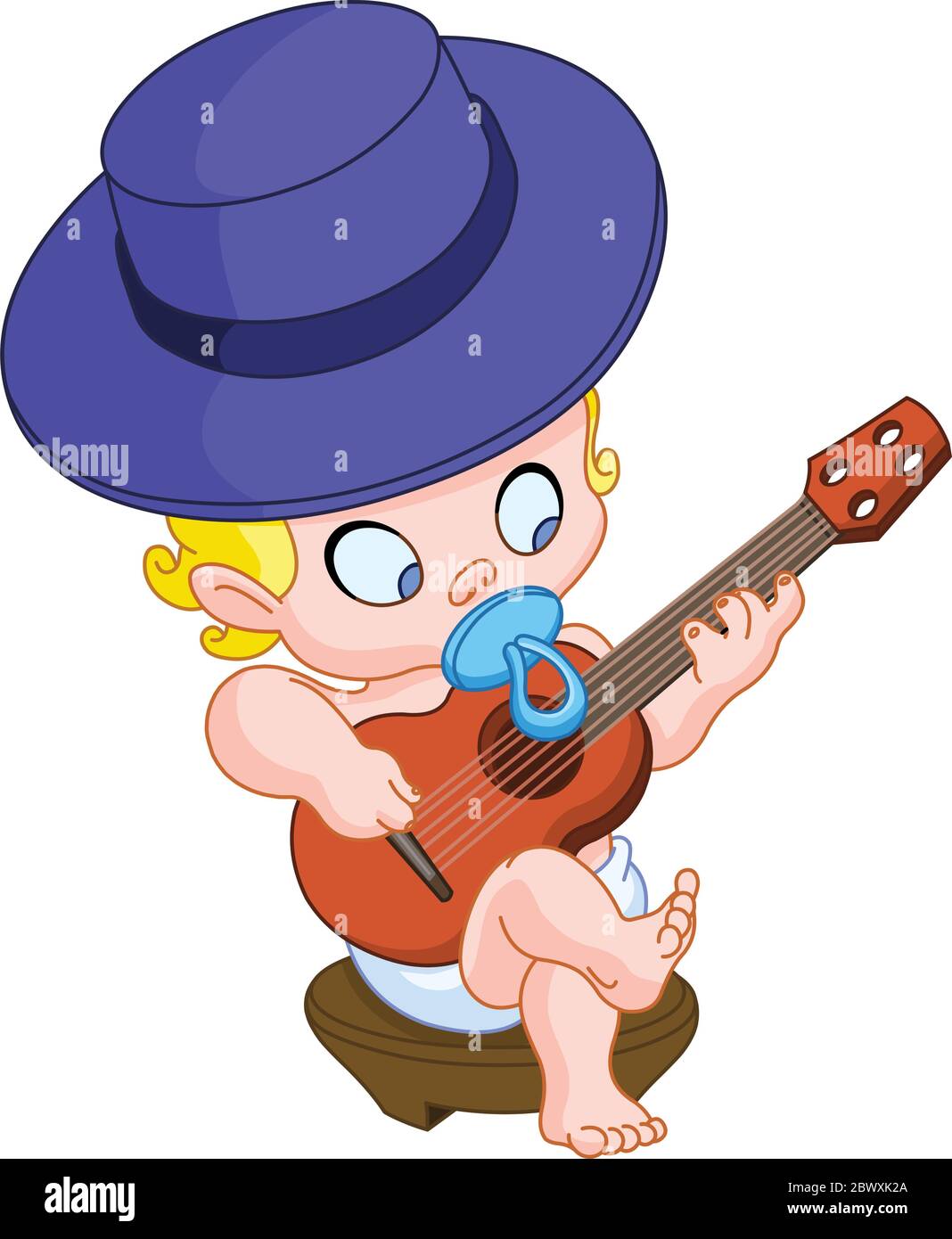 Cute baby playing guitar Stock Vector
