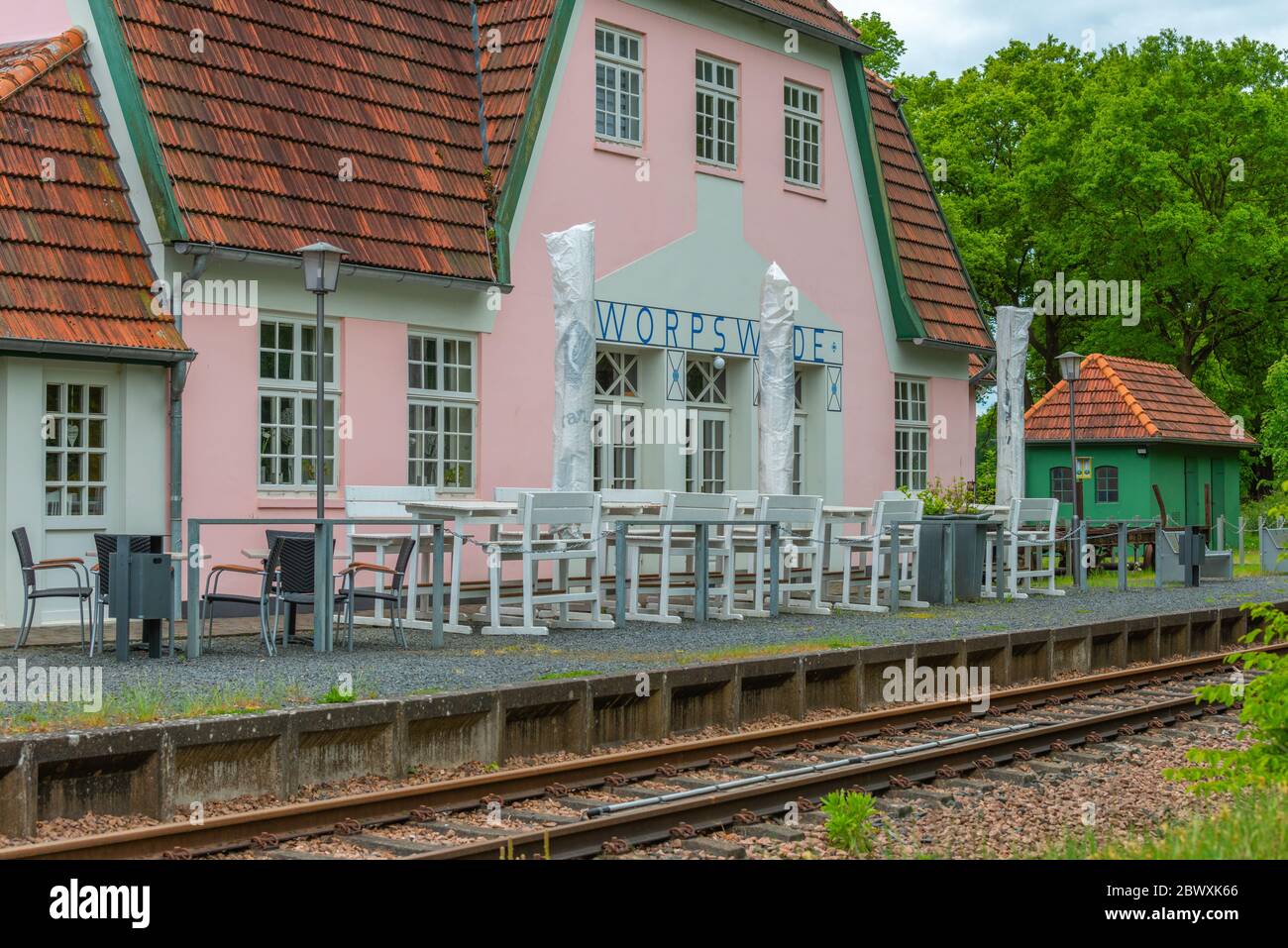 Art nouveau station Worpswede design by Heinrich Vogeler,  Künstlerdorf or artist village, Worpswede, district Osterholz, Lower Saxony, Germany Stock Photo