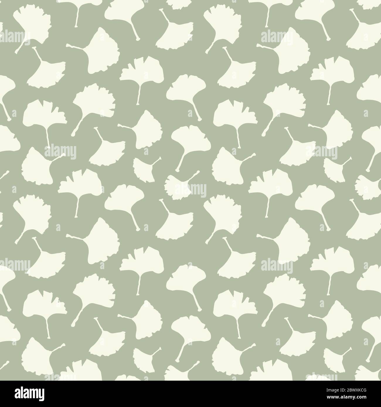 Ginkgo Biloba Seamless Pattern. Vector Botanical Plant for Fabric Textile Design and Interior Wallpapers. Pale Sage on Ivory Background Stock Vector