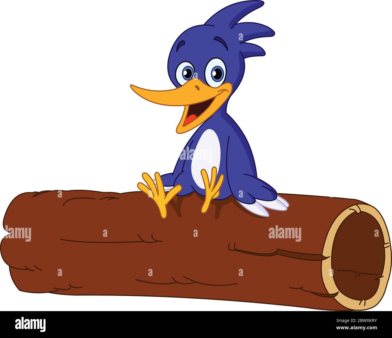Cheerful bird sitting on a log Stock Vector