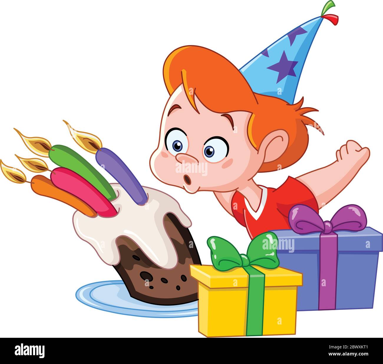 Birthday boy blowing candles Stock Vector