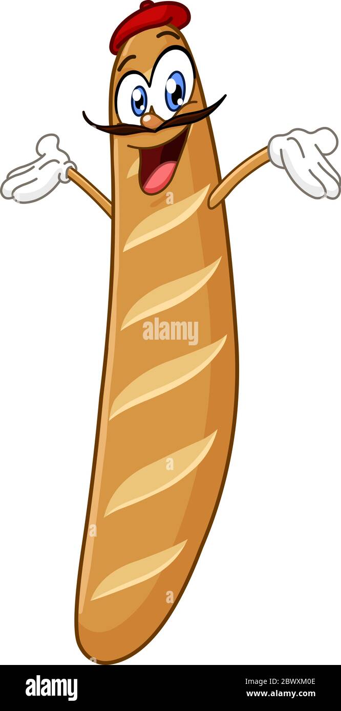 Baguette cartoon character raising his arms Stock Vector