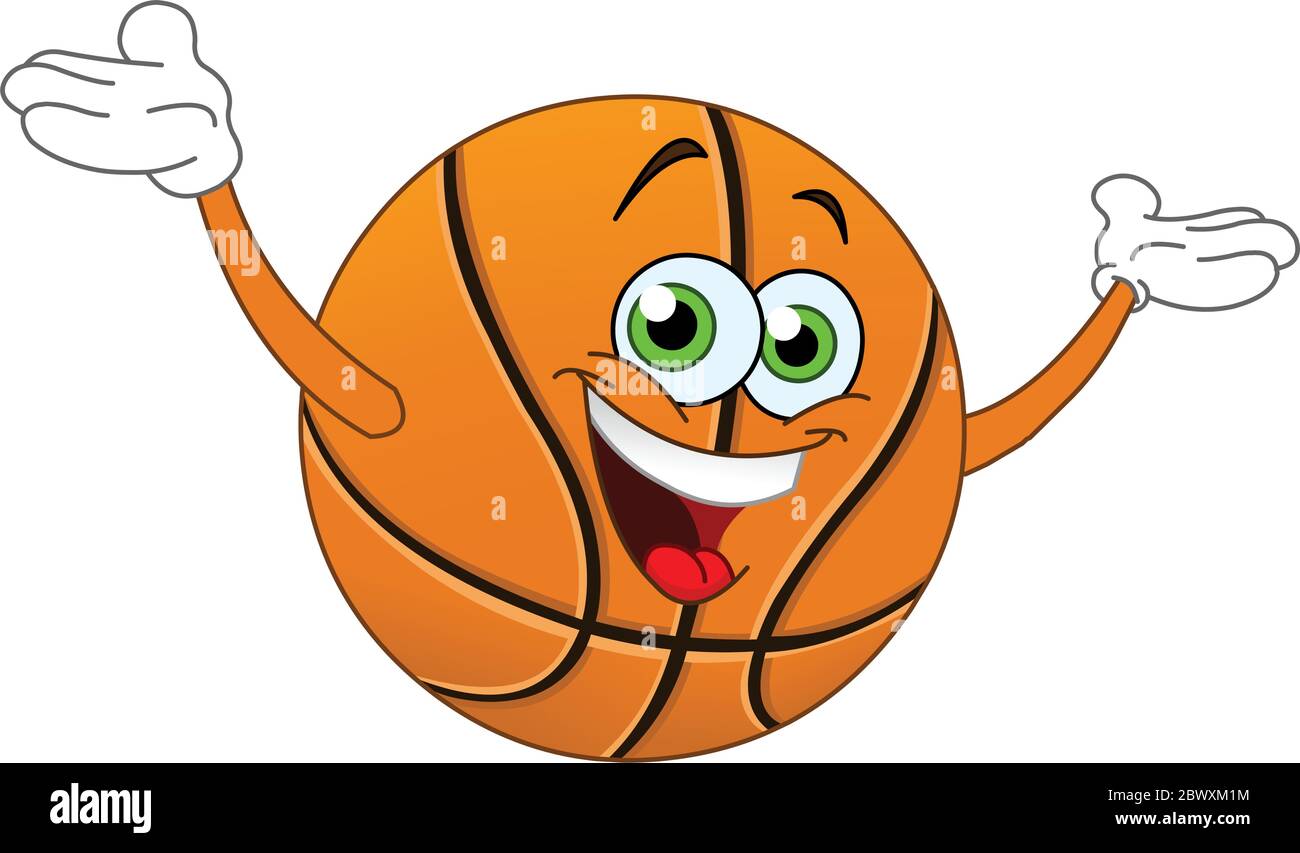 Cartoon basketball raising his hands Stock Vector