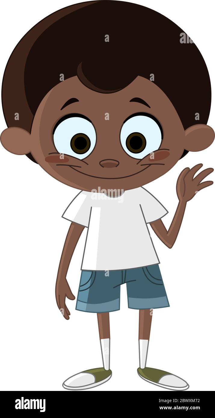 Happy black kid waving hello Stock Vector