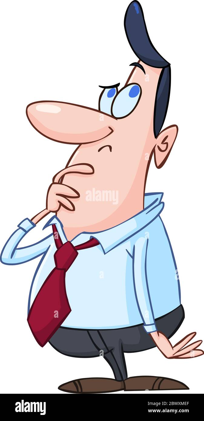 Business man having a finger under his chin and thinking Stock Vector