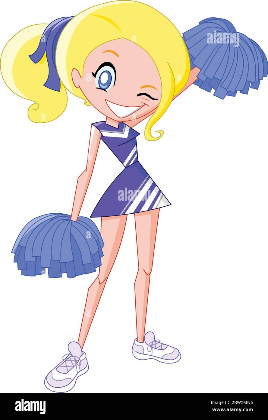 Illustration of a cheerleader with a pompon [set] - Stock