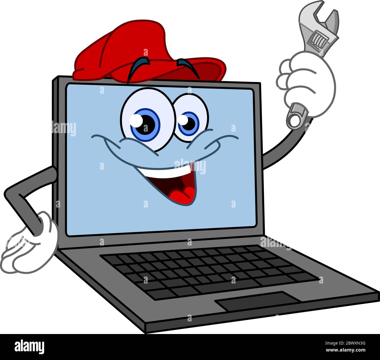 Cartoon computer holding a wrench Stock Vector
