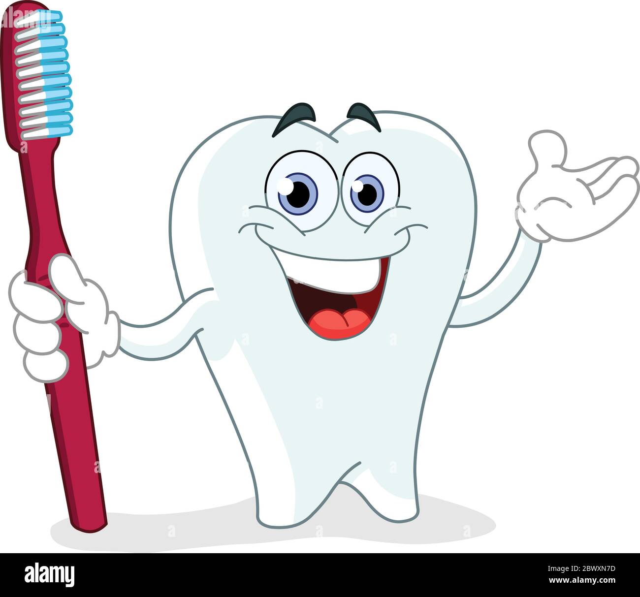 Cartoon tooth holding a toothbrush Stock Vector