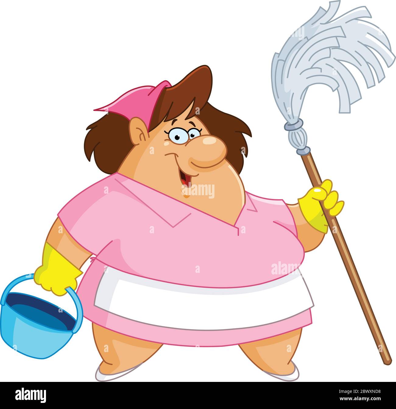 Cleaning woman holding a mop and bucket Stock Vector