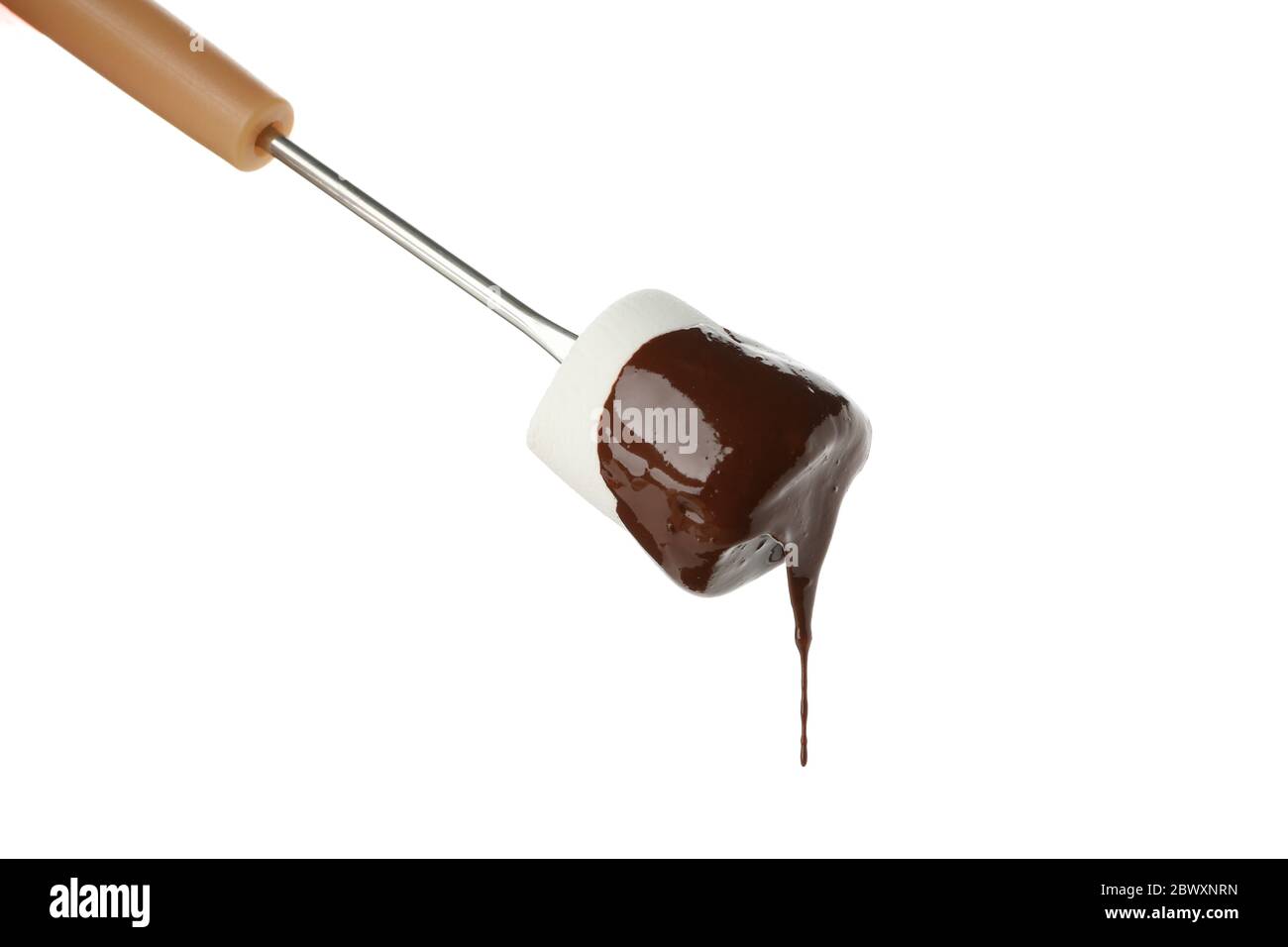 Marshmallow in chocolate sauce isolated on white background Stock Photo