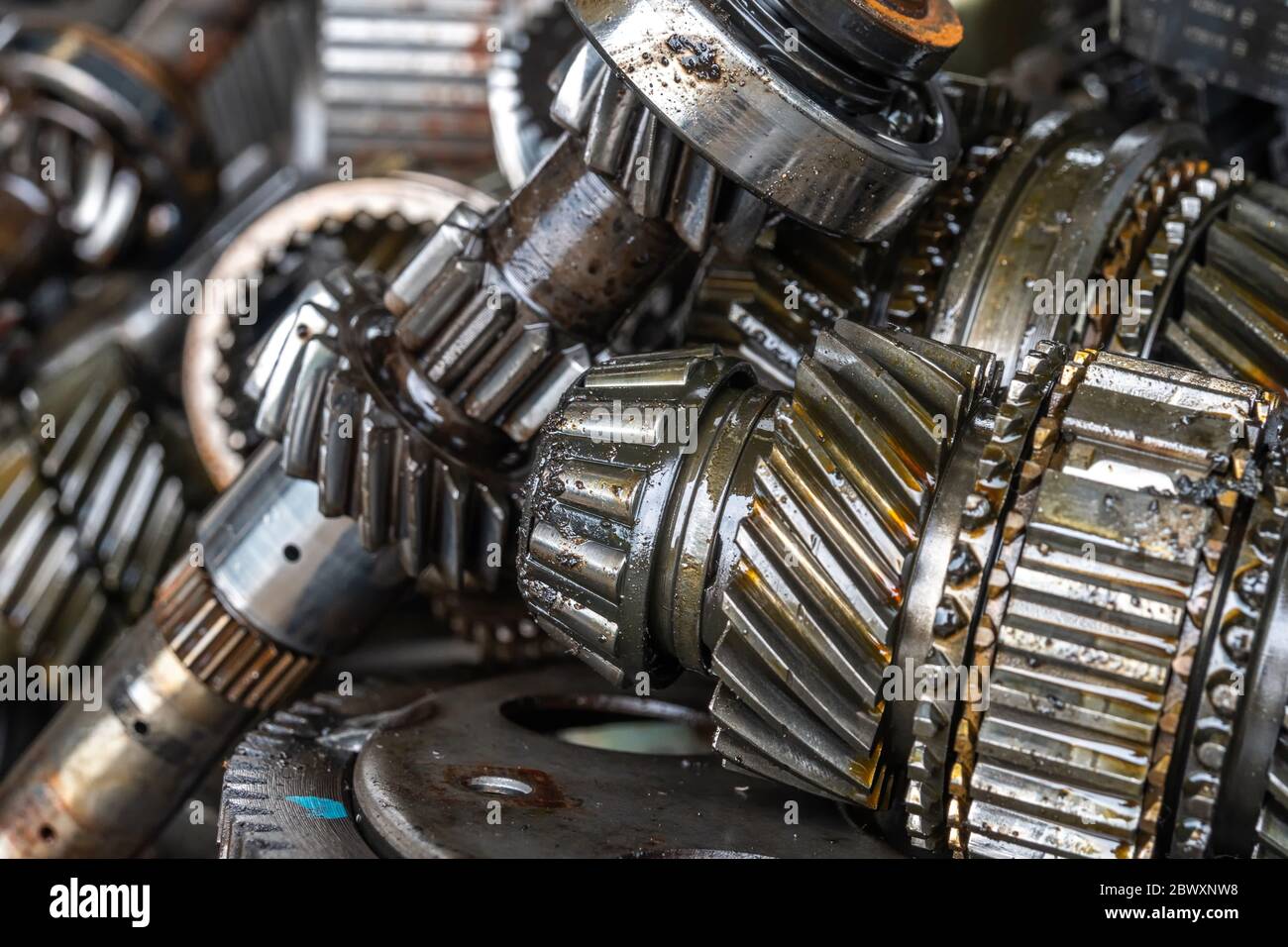 used transmission gearbox part at junkyard or scrapyard for recycling