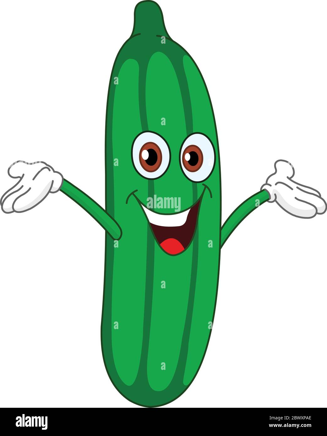 Cheerful cartoon cucumber raising his hands Stock Vector