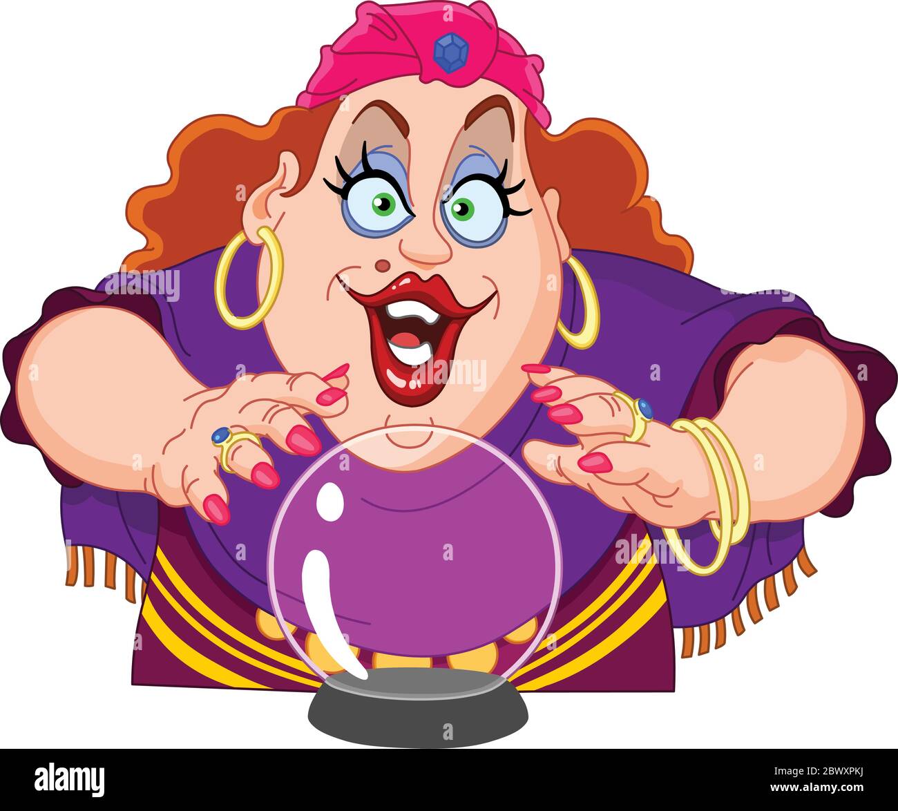 Gypsy Fortune teller holds her hands above a crystal ball Stock Vector