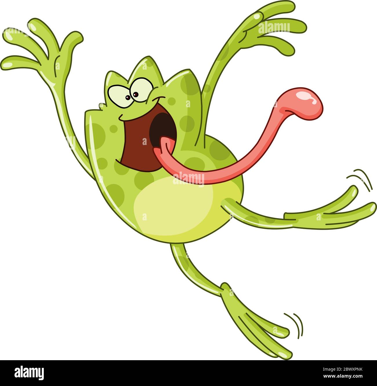 Frog jumping and sticking out a tongue Stock Vector