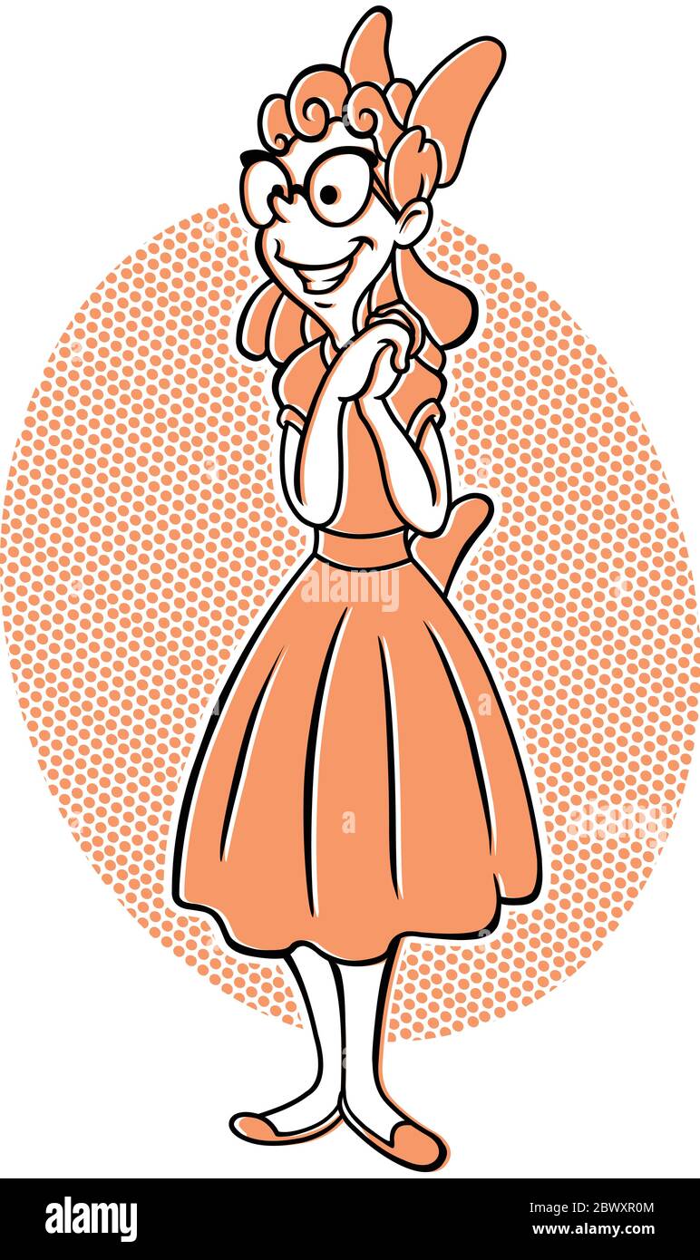 50s retro style of an excited girl with clasped hands Stock Vector