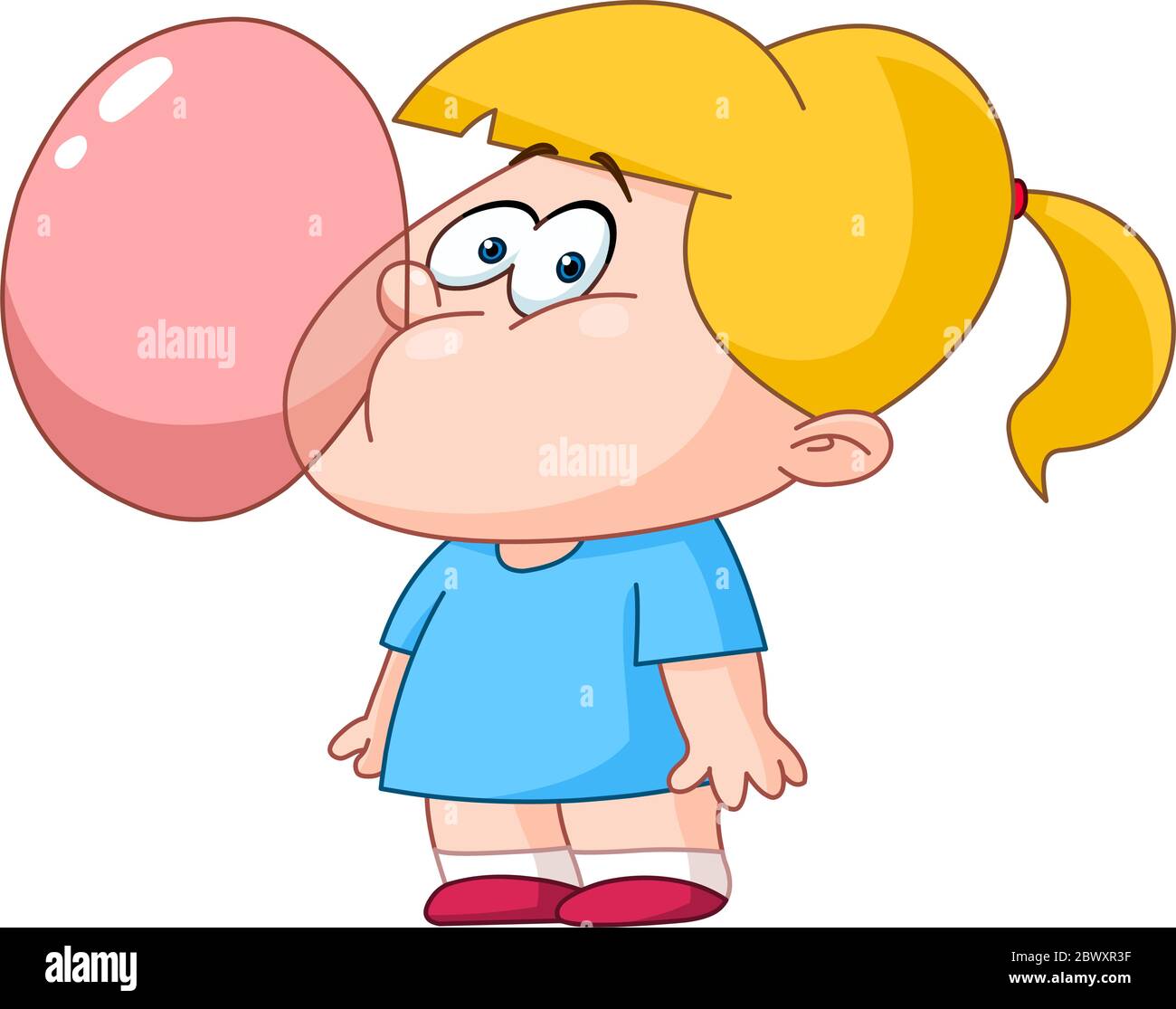 Little girl blowing bubble from gum Stock Vector