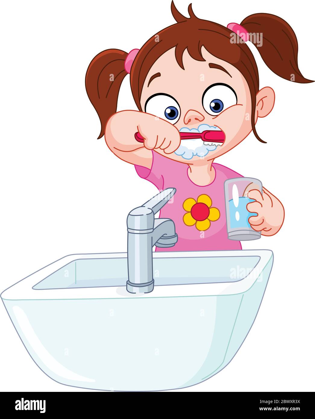 Young girl brushing her teeth Stock Vector