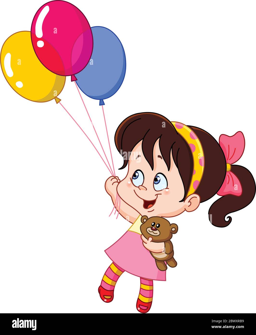 Little girl flying with balloons Stock Vector