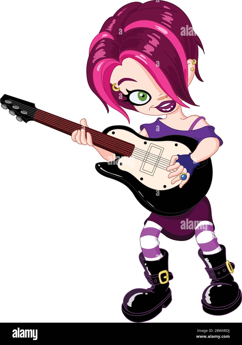 Cool young rock girl playing guitar Stock Vector