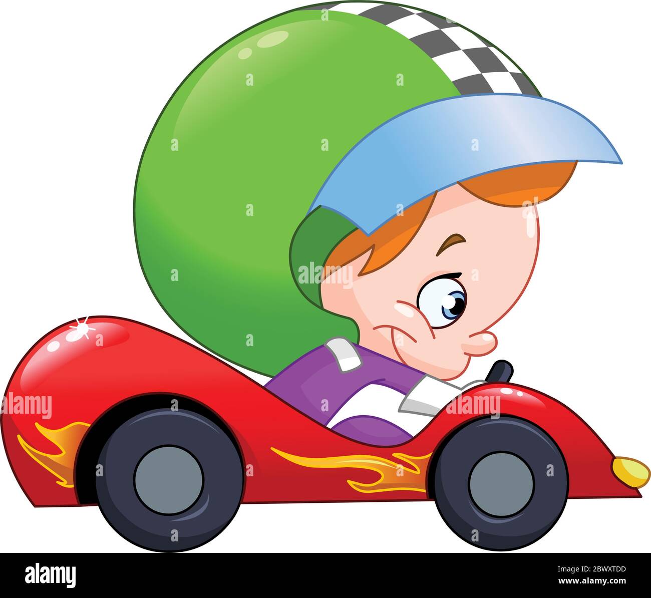 Young kid driving a race car Stock Vector