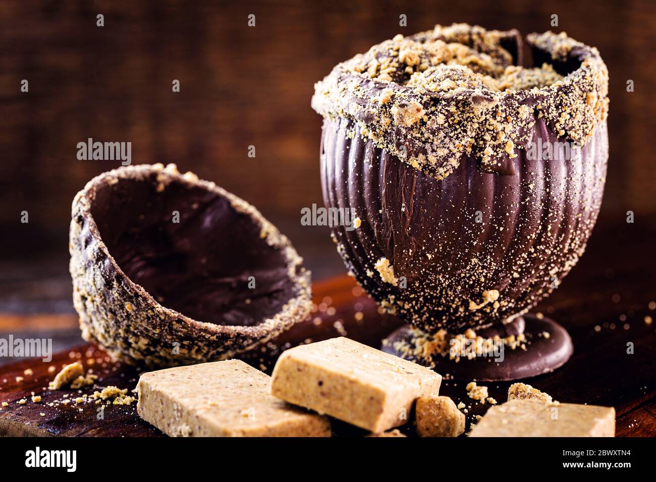 homemade easter egg, easter from brazil. Chocolate with paçoca, Brazilian ingredient made from