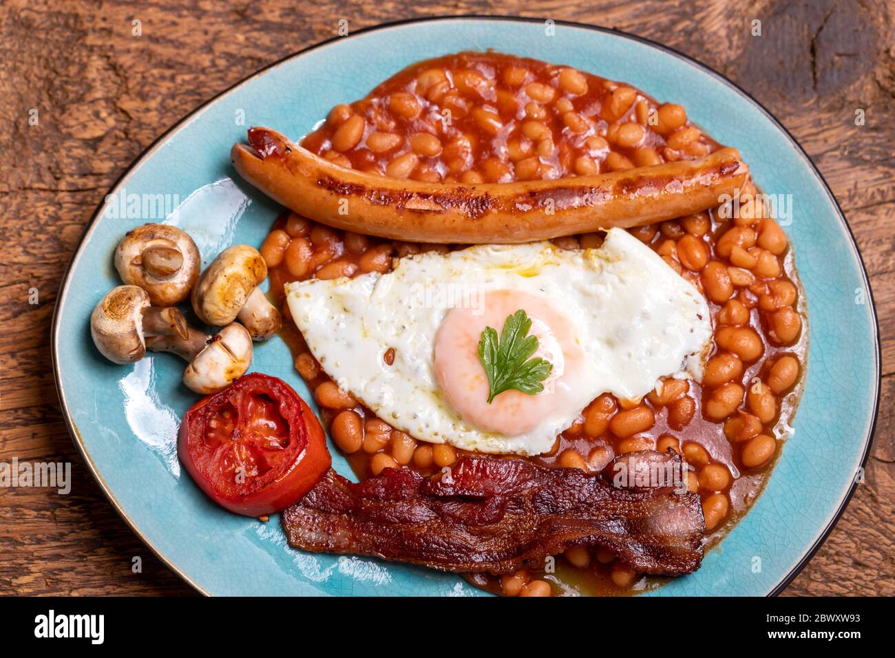 full englisch breakfast on a plate Stock Photo