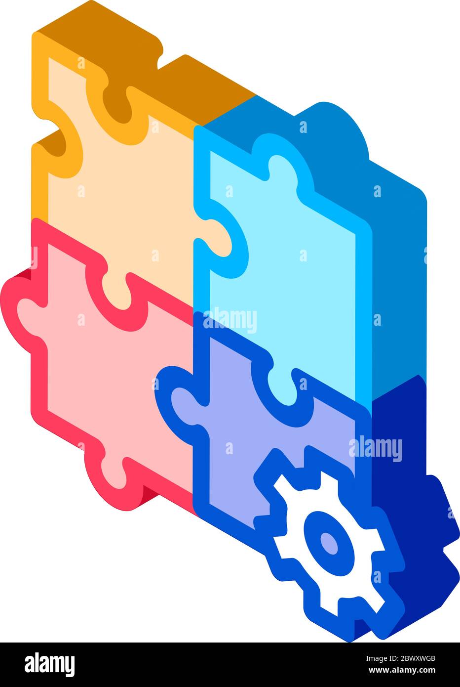 Puzzle Game And Gear Agile Element isometric icon Stock Vector