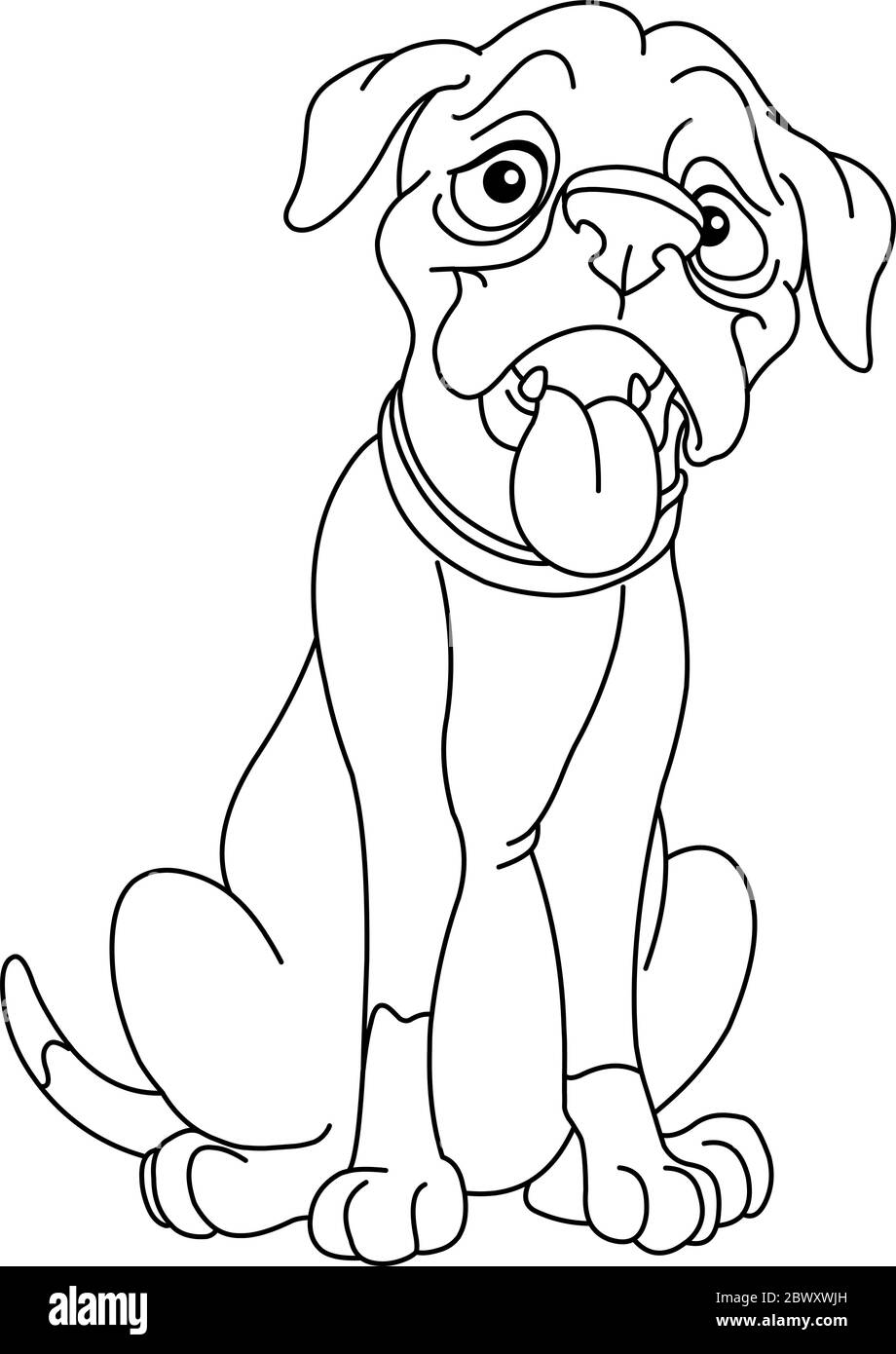 Outlined boxer dog. Vector line art illustration coloring page. Stock Vector
