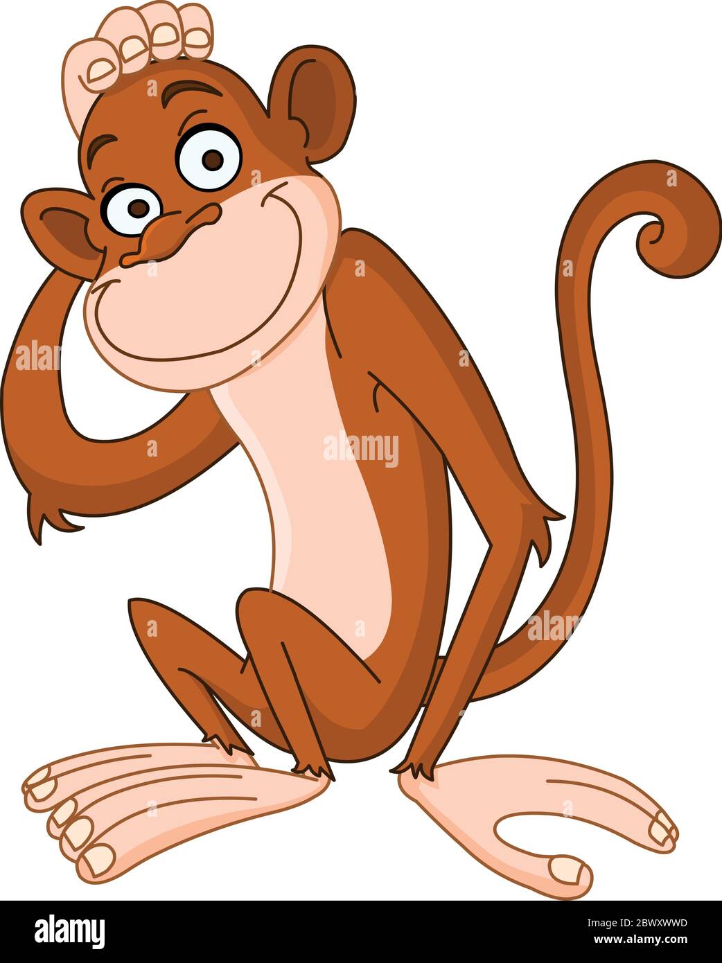 Smiley monkey scratching his head Stock Vector