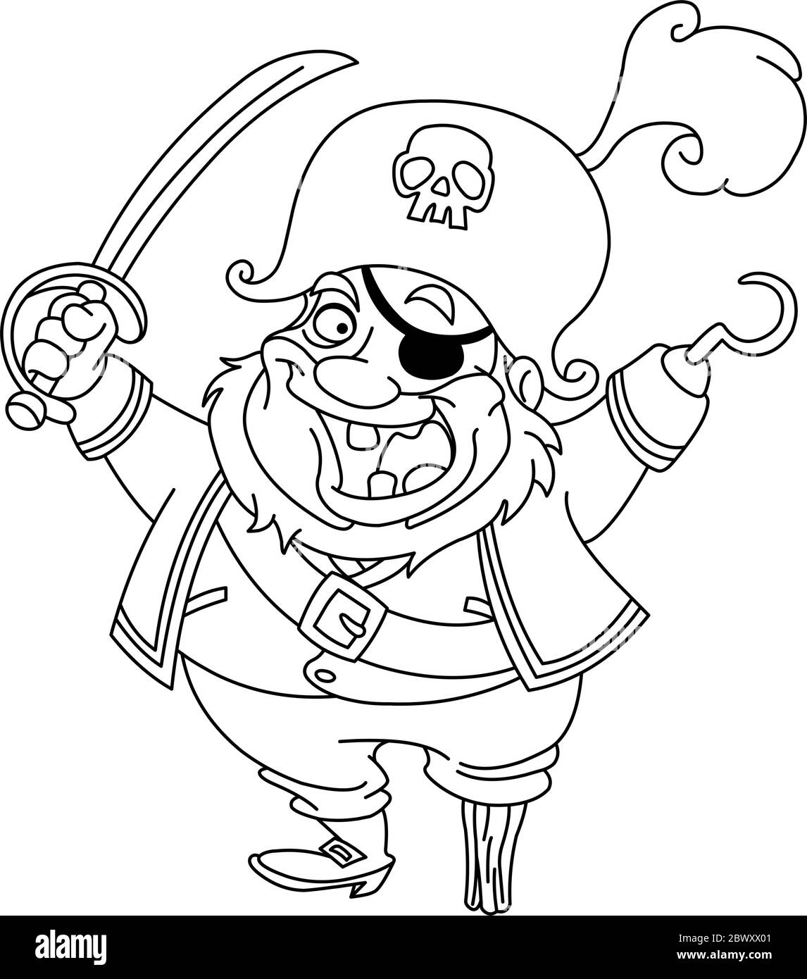 Outlined cartoon pirate. Vector illustration coloring page Stock Vector