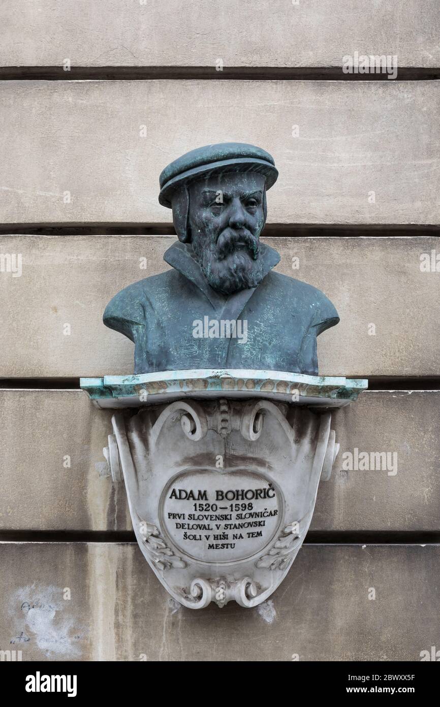 Bust of Adam Bohoric, first Slovenian grammarian - Ljubljana, Slovenia Stock Photo