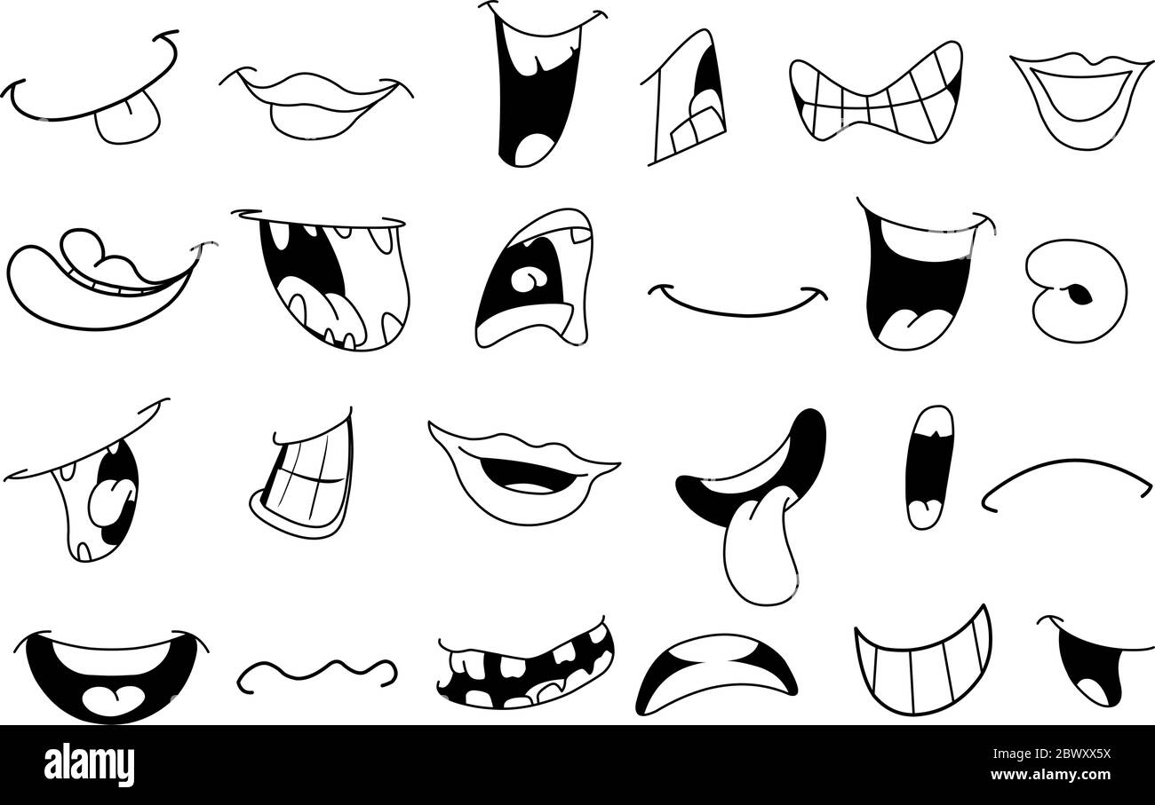 Outlined cartoon mouth set Stock Vector
