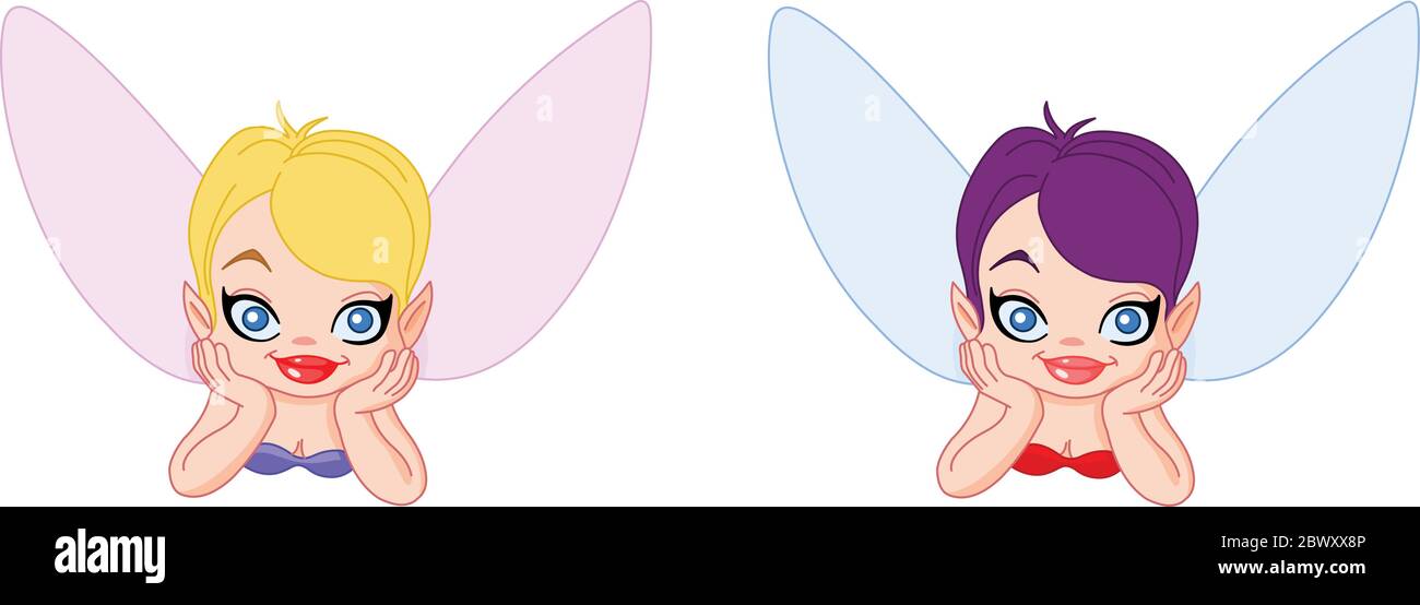 Beautiful fairy lying frontal on two different color versions Stock Vector