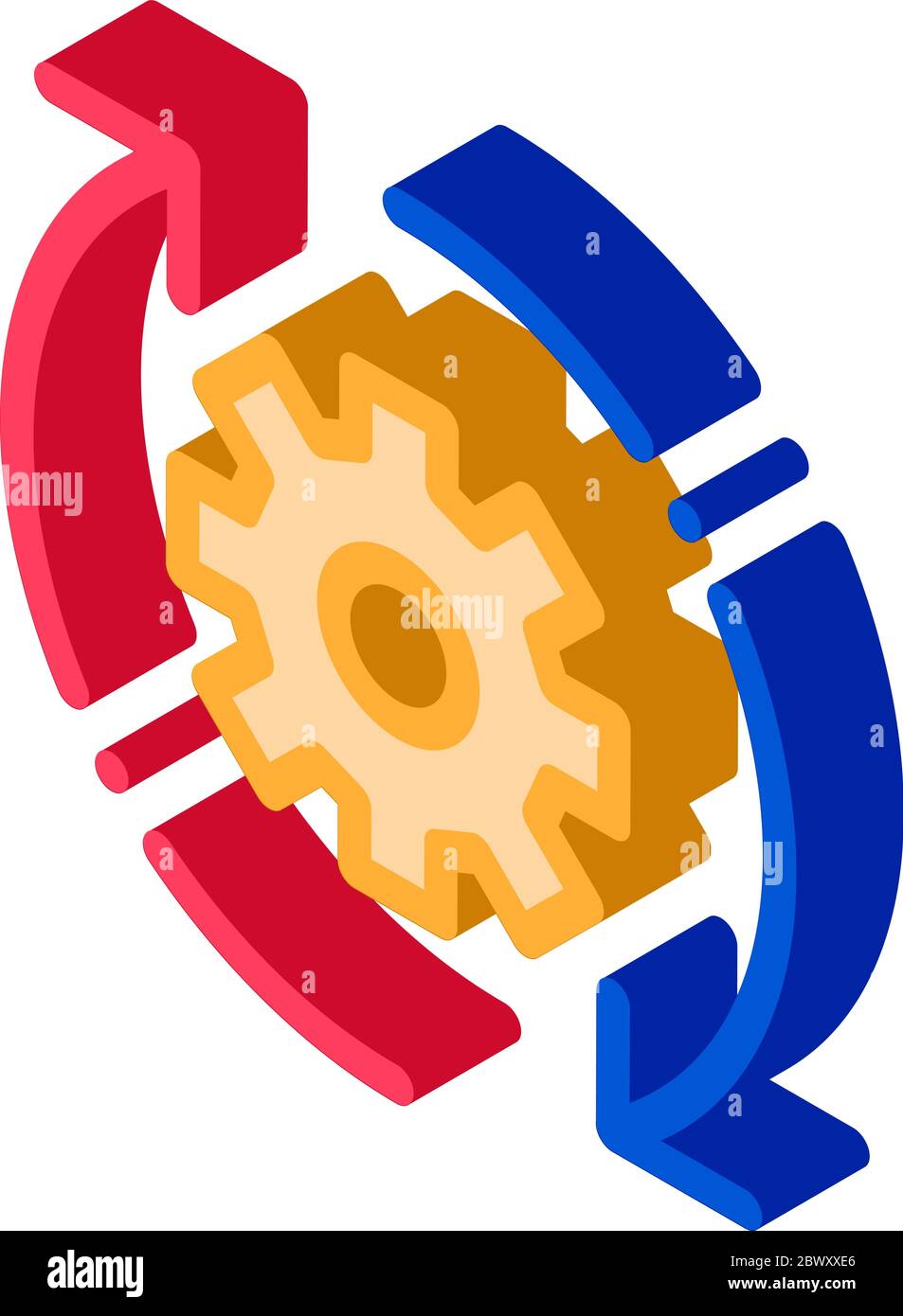 Gear And Arrows Around Agile Element isometric icon Stock Vector