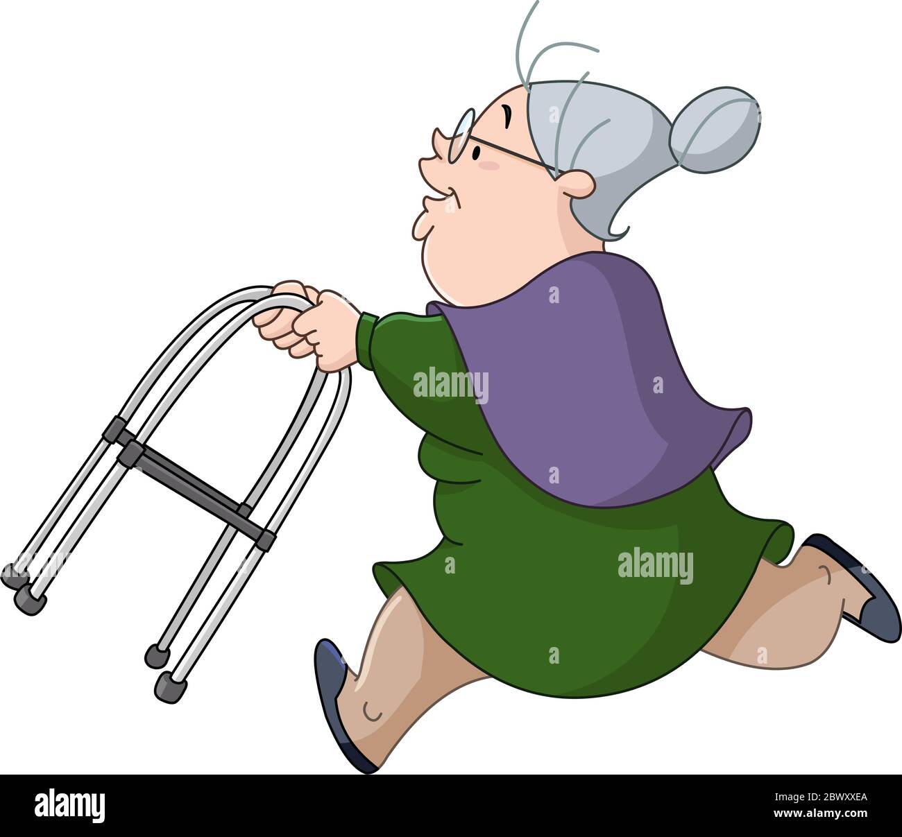 Old woman running with her walker Stock Vector